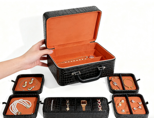 Косметическая сумка, оптовая продажа ювелирных изделий на молнии, дешевая вышивка, коробка для часов из искусственной кожи, коробка для путешествий, подарочный футляр для хранения с ручкой - Product Image 2