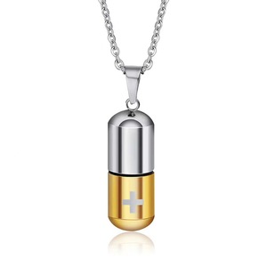 Píldoras curativas personalizadas para hombres y mujeres, collar con abalorio, joyería, gran oferta, collar con colgante de píldora de cápsula cruzada de acero inoxidable chapado en oro - Product Image 6