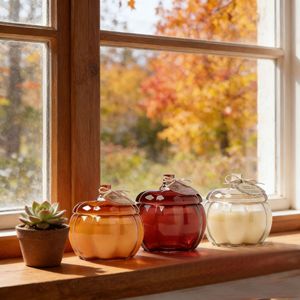New Design Pumpkin Shape Small Medium <strong>Large</strong> Size Empty Glass Aromatherapy Candle <strong>Jar</strong> <strong>with</strong> Glass <strong>Lid</strong> - Product Image 3