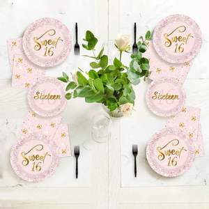 FDA Approved 7-Inch Round <b>Disposable</b> Rose Gold and Pink Foil <b>Plate</b> 350gsm White Board Sweet Party Supplies - Product Image 4