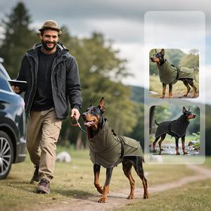Jaket anjing besar pola polos reversibel katun poliester luar ruangan tahan air tahan angin hangat reflektif pakaian musim dingin hewan peliharaan - Product Image 3