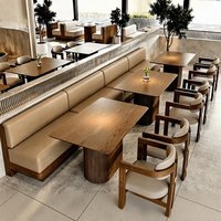 Meubles de restaurant d'extérieur modernes très demandés : canapé demi-cercle avec table ronde et ensemble de chaises en bois, 6 places