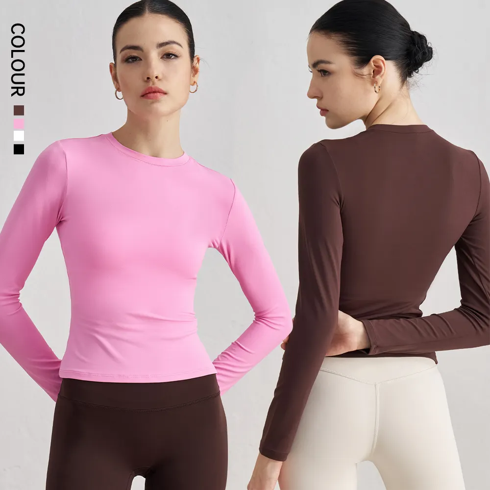 Women's Long Sleeve Sports Top With High Elasticity Breathable Crew Neck Yoga Clothing Spring Training Fitness T-Shirt for Women