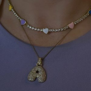 2024 Offre Spéciale plaqué or diamant Zircon gros mignon Alphabet ballon bulle initiale chaîne collier bricolage - Product Image 4