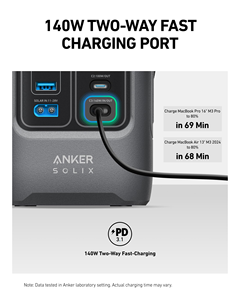 สถานีไฟฟ้าพกพา Anker SOLIX C200 DC ความจุ 192Wh กำลังไฟ 200W แบตเตอรี่ LiFePO4 พร้อมพอร์ต USB C ชาร์จเร็ว 140W สำหรับการตั้งแคมป์กลางแจ้ง - Product Image 6