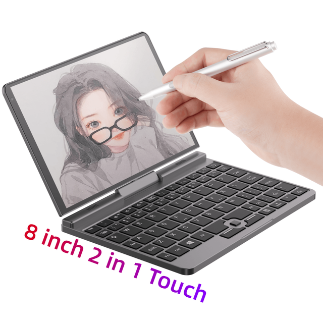 New Hot Sell 2 In1 Mini Laptop 8 Inch Intel Alder Lake N100 CPU Touch Screen DDR5 12GB RAM 1TB SSD WiFi 6 Windows 10/11