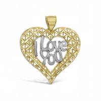 Collier pendentif cœur bicolore « Je t'aime » en maille ajourée dorée, bijou tendance, cadeau romantique pour elle pour un anniversaire
