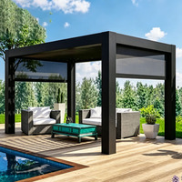 Pergola motorisée à toit à lames orientables, imperméable et coupe-vent, pour jardin, construction extérieure en aluminium, toutes saisons