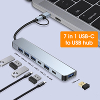 Hub USB C 7 en 1 en aluminium avec ports USB 3.0 et USB 2.0, chargeur PD 60W pour appareils de type C