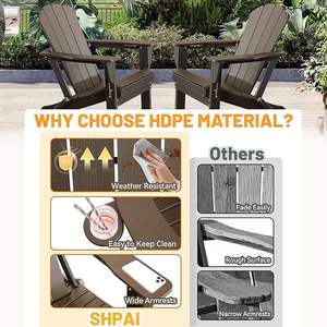 Kursi Adirondack Modern Set 2 Kursi Lipat HDPE Tahan Lama untuk Luar Ruangan dengan Tempat Gelas untuk Halaman, Teras & Perapian - Cokelat - Product Image 4