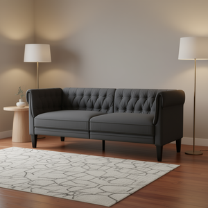 Sofá Chesterfield Gris Oscuro de Tres Plazas con Respaldo Acolchado y Tapicería de Tela para Sala de Estar - Product Image 2