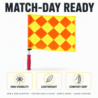 Lot de 2 drapeaux d'arbitre de football à carreaux, support rectangulaire en tissu Oxford 45x31,5cm, 18,5cm, logo personnalisé, modèle de haute qualité