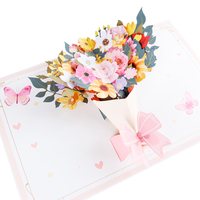 Carte d'anniversaire en gros pour 180e anniversaire avec fleurs 3D pop-up, musique, papier blanc neige, impression offset, cadeaux originaux