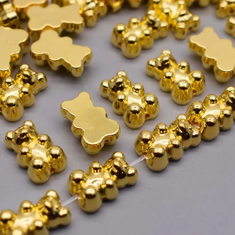 Goldfarbe Silber Farbe Niedlicher Bär Acryl perlen für Schmuck herstellung Halskette Ohrringe Haarschmuck Vertikales Loch Neu