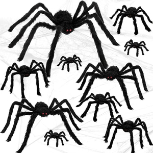 Décorations d'Halloween araignées géantes, araignées artificielles réalistes noires et poilues, grandes araignées pour l'intérieur, l'extérieur, la cour, le jardin, la fête, la maison - Product Image 6