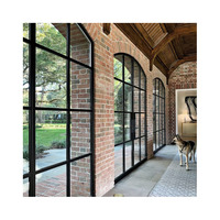 Ventana y Puerta Francesa de Hierro Forjado con Marco Interior de Vidrio Arqueado, Puerta Francesa de Metal con Arco, Ventana y Puerta de Acero Negra