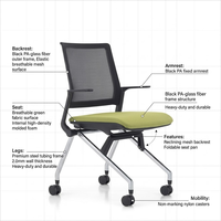Chaise de conférence pliable ergonomique en acier maillé avec roulettes, empilable, pour bureaux et salles de formation