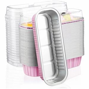 Disposable Pink Mini Loaf Pans with PET Plastic Lids 500 Pack 6.8oz <b>Aluminum</b> Bread Cupcake Pie Food Grade Pulp Moulded - Product Image 1