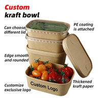 Envase de Alimentos Desechable con Logotipo Personalizado, Tazón Kraft Cuadrado, Caja de Papel para Llevar, Envase de Grado Alimenticio para Preparación de Comidas con Tapa