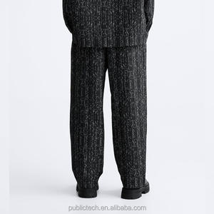 Pantalones de jacquard con pliegues y logotipo personalizado de mezcla de polialgodón personalizados al por mayor de OEM, pantalones informales holgados cómodos para hombre - Product Image 2
