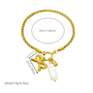 Gold Plated Braided Chain Bracelet With Bow And Shell Charm Stainless Steel Jewelry Gift - Product Image 4