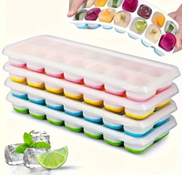 Bac à glaçons en silicone empilable sans BPA avec couvercles amovibles anti-fuite, libération facile, silicone flexible, 14 bacs à glaçons