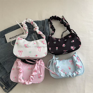 Women's Casual Retro Flower Texture <b>Handbag</b> Cute <b>Small</b> Korean Shoulder Bag Underarm Bags for Ladies - Product Image 1