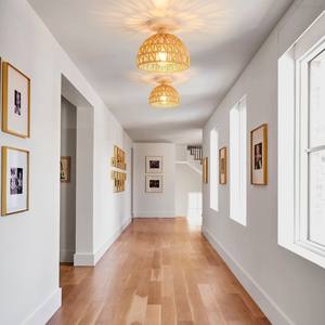 Modern Style Hallway Living Room Dining Room Bedroom Study Woven Cage Rattan <b>LED</b> E26 Ceiling <b>Light</b> with Remote Control - Product Image 3