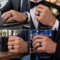 Bague de mariage pour homme en carbure de tungstène brossé noir 8 mm avec incrustation de feuille bleue, ajustement confortable, vente en gros, OEM ODM, bijoux de mode personnalisés