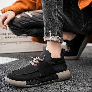 Mocassins noirs antidérapants à bout rond pour hommes, chaussures de travail plates, montantes, respirantes, en toile, confortables, décontractées, avec lanières - Product Image 3