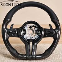 Volant de voiture en fibre de carbone noir style sport avec surpiqûres pour BMW F44, avec chauffage et vibration