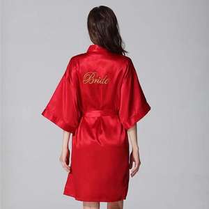 Batas de dama de honor de satén bordadas personalizadas, batas de boda suaves para una pequeña novia sencilla, vestido de boda de verano - Product Image 2