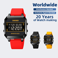Montre-bracelet numérique sportive pour homme SKMEI 1848, cadran carré, bracelet en silicone, compte à rebours, alarme, chronographe, lumière LED, montre décontractée pour l'extérieur