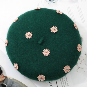 Boina <span class=keywords><strong>de</strong></span> punto con decoración <span class=keywords><strong>de</strong></span> diamantes y flores para mujer, sombrero plano cálido <span class=keywords><strong>de</strong></span> lana con <span class=keywords><strong>calabaza</strong></span>, sombrero <span class=keywords><strong>de</strong></span> pintor con cuentas - Product Image 5