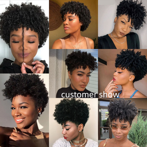 Perruque <span class=keywords><strong>Cheveux</strong></span> Humains Brésiliens <span class=keywords><strong>Afro</strong></span> Crépus, Courte, Fabriquée à la Machine, Avec Frange, <span class=keywords><strong>Cheveux</strong></span> Alignés Cuticules, Vente en Gros, Perruques Économiques pour Femmes Noires - Product Image 6