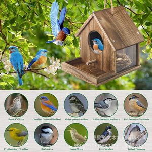 Casa para Pájaros de Madera Sólida con Comedero, Capacidad de 1.8L, Acabado Natural, Nido Colgante para Pájaros al Aire Libre - Product Image 5
