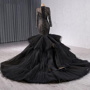 Trendy En Unieke Stijl Lange Avondjurken Zwarte Zeemeermin Gelaagde Tule Galajurk Met Voering Rsm241054 - Product Image 4