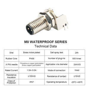 Đầu nối kiểu uốn cong 2-8pin M8 IP67 ổ cắm PCB phía sau-Phích cắm hàng không tròn với thiết kế chống nước uốn cong Nam/Nữ - Product Image 2