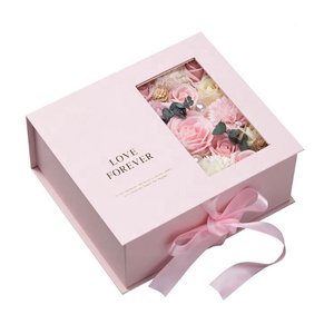 PVC Clear Top Window Magnetic Cardboard Box With Ribbon New Arrival Book Shaped Box with Flowers