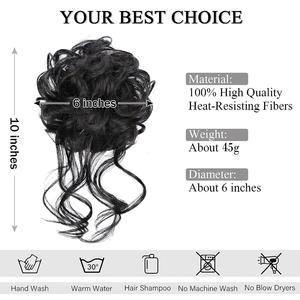<span class=keywords><strong>Moño</strong></span> de Pelo Sintético Despeinado y Rizado <span class=keywords><strong>con</strong></span> Banda Elástica, Extensiones de Pelo Falso para Mujer, Horquillas, Peluca Negra y Marrón - Product Image 2