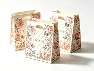 Floral Butterfly Gift Paper <b>Bags</b> Mini Portable Size Embossed Texture Square Bottom Ivory Board Recyclable Classic Style - Product Image 1