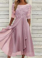 Robes élégantes grises pour la mère de la mariée, en dentelle, à manches mi-longues, en mousseline de soie, longueur midi, pour invitées de mariage, vente en gros, sur mesure