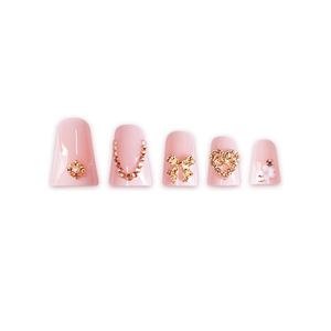 24 <span class=keywords><strong>Uñas</strong></span> Postizas de Plástico con Diseño de Flores Francesas, <span class=keywords><strong>Uñas</strong></span> Artificiales Cortas con Pegamento, Estilo Dulce y Lindo con Diamantes Rotos - Product Image 4