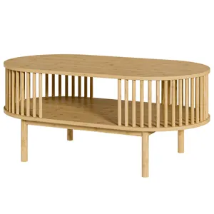 Factory Wholesale Slated Design Oval Bamboo Coffee Table For Living Room