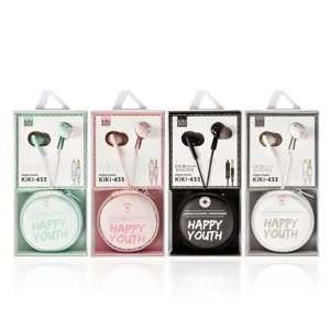 Grosir KIKI-433 earphone musik berkabel Logo kustom 3.5 MM headphone In Ear Lucu Kawaii dengan Headset kabel kawat untuk anak perempuan anak-anak