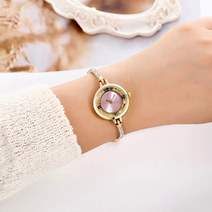 Montre ronde à quartz pour femme à la mode avec bracelet en alliage de diamants étincelants et bracelet réglable - Product Image 2