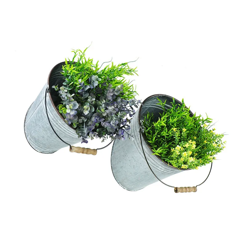 Ivydeco balde de flor de metal galvanizado, com alça, pontos decorativos para atacado