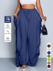 Pantalones Anchos Transpirables de Primavera y Verano para Mujer, Estilo Resort, con Cordón Ajustable, Bolsillos <span class=keywords><strong>Cargo</strong></span>, Pantalones Harem con Corte Estructurado - Product Image 4