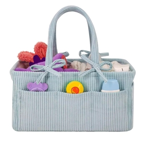Panier de rangement portable en velours côtelé bleu pour couches, sac à couches pour bébé, organisateur de crèche pour maman, panier à couches pour bébé - Product Image 3