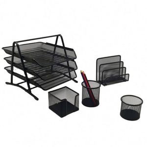 Metal Desk Organizer Office Desk Set 5 Desktop Accessories Includes <b>File</b> Paper <b>Tray</b> Mail Letter Organizer Pen Cup - Product Image 2